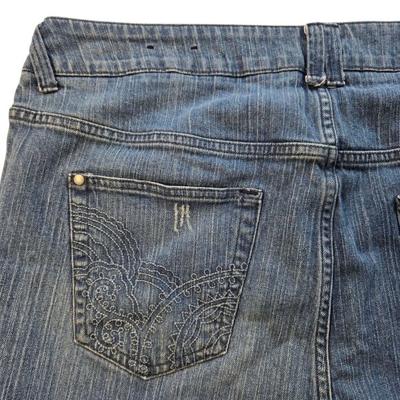 Lane Bryant Womens Size 20 Blue Distressed Denim Jeans Embroidered Pockets - Picture 14 of 16